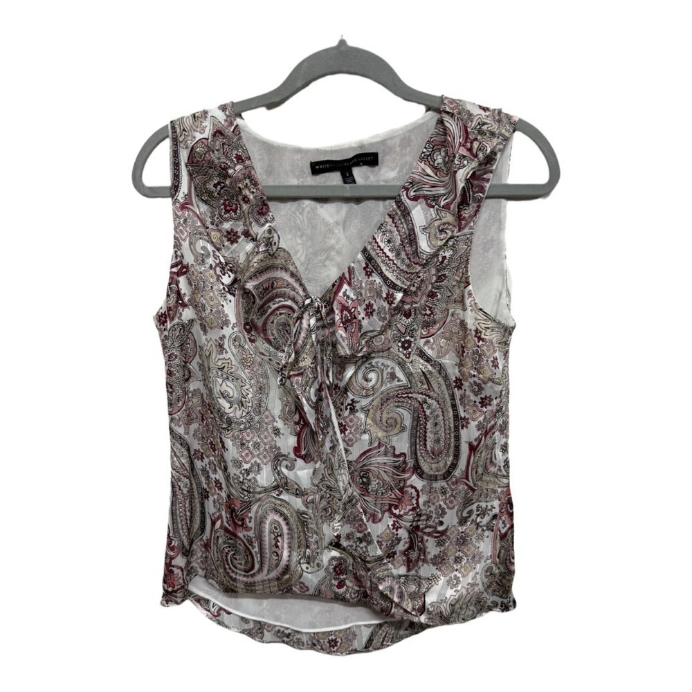 White House Black Market Paisley Print Faux Wrap Tank Ruffles Size 2
